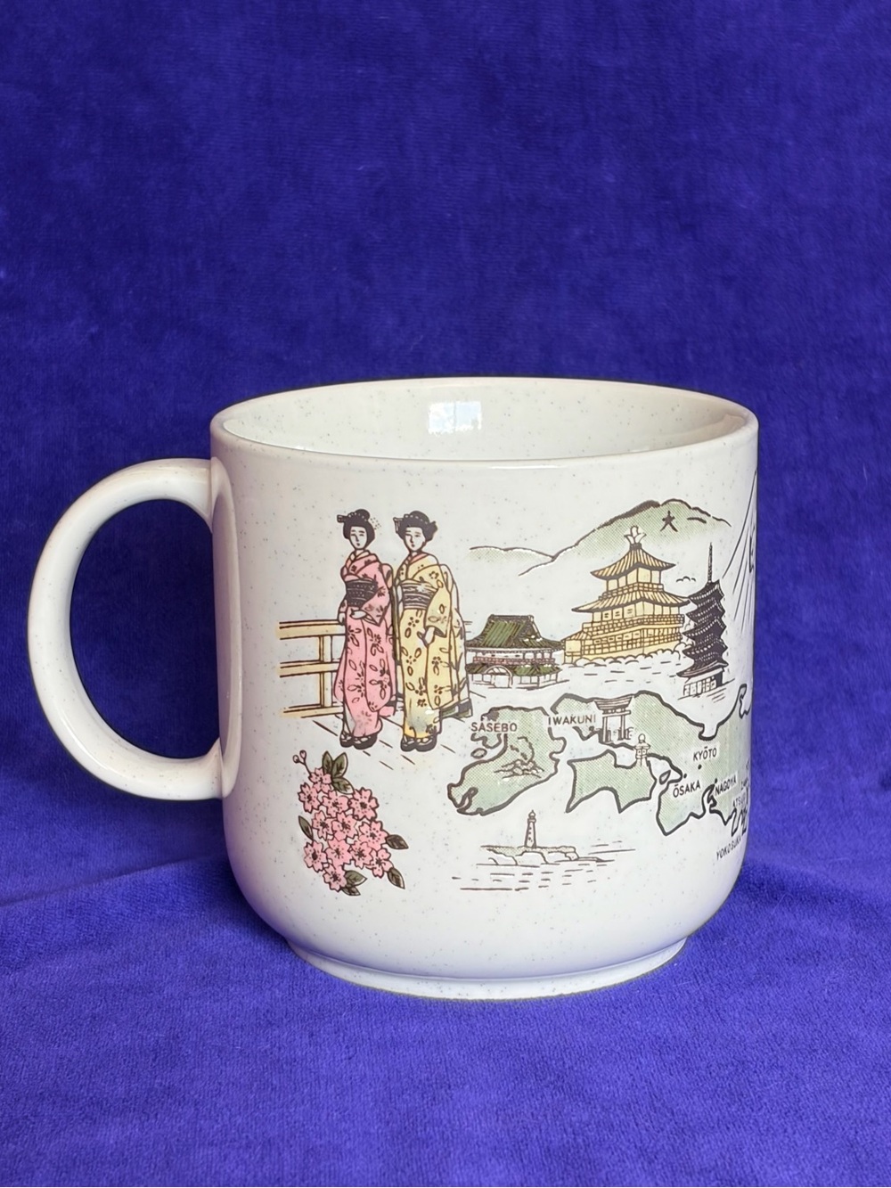 Japan Oversized Speckled Coffee Mug Cities Landmarks Culture Etched Raised Map